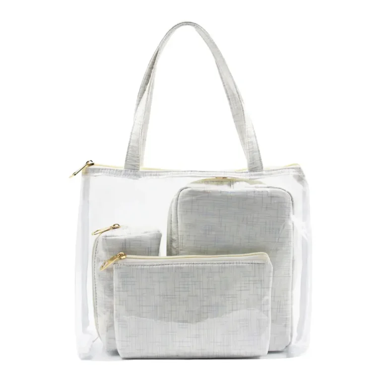 Cloud Linen ClearView Beauty Tote / 4-Piece Travel Cosmetic Organizer Set