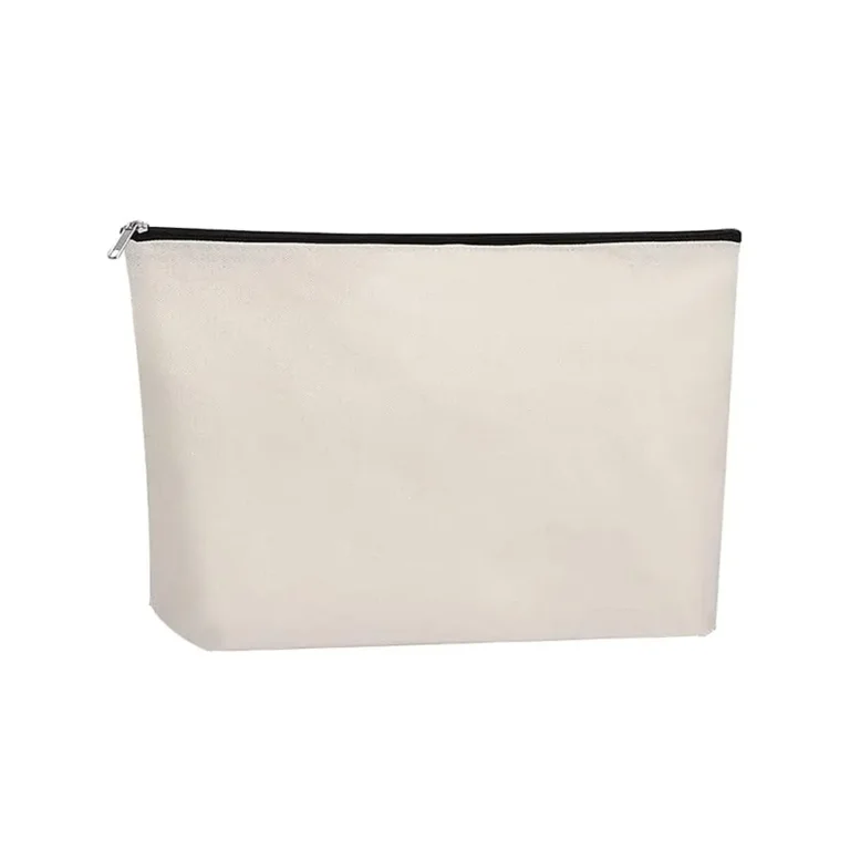 Minimalist Linen Makeup Pouch / Neutral Fabric Cosmetic Organizer with Black Lining