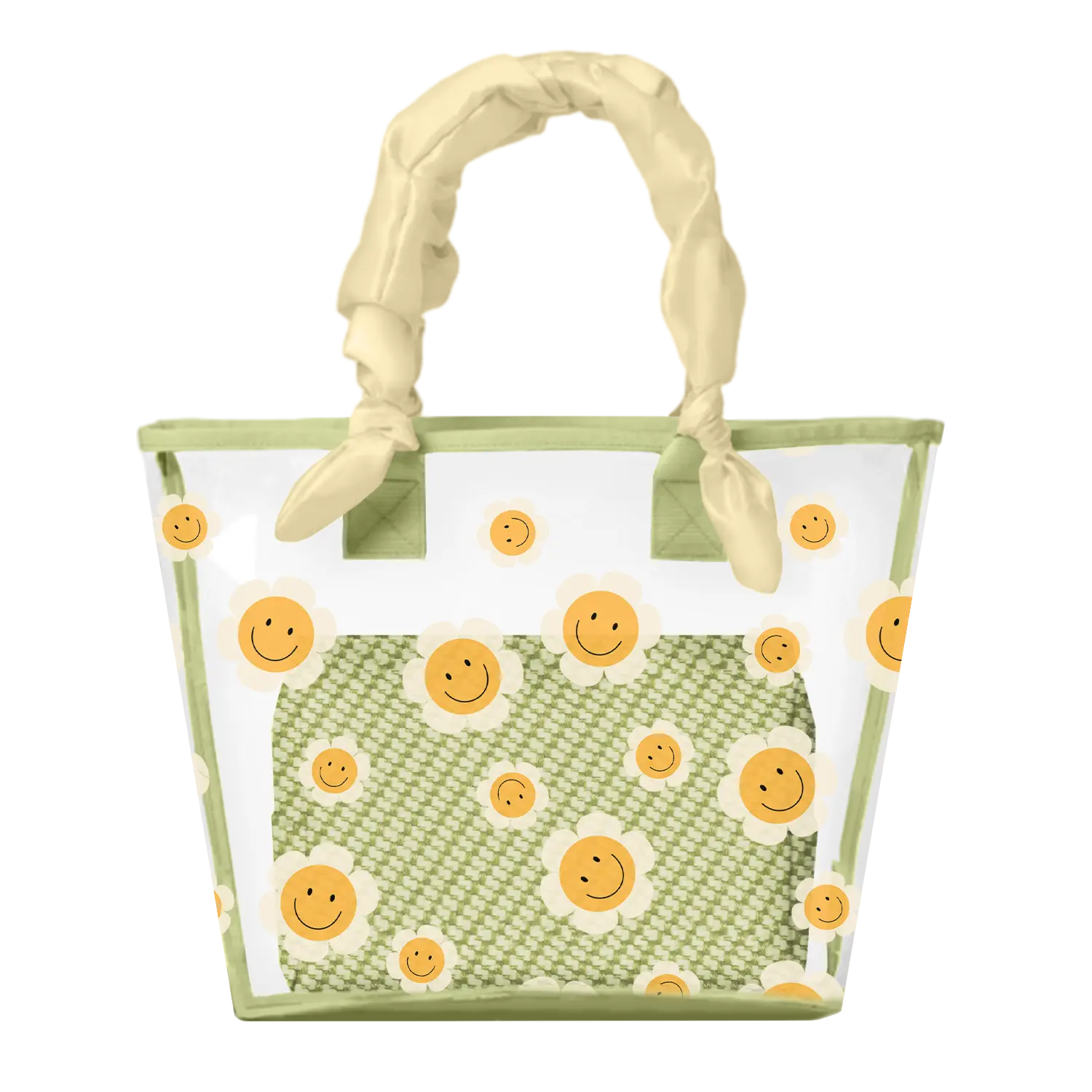 Smiley Clear PVC Tote Bag Set / Quilted Makeup Pouch Travel Organizer