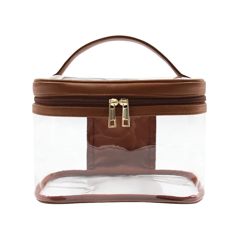 ClearArc Mini Vanity Case / Transparent PVC Oval Cosmetic Organizer with Color-Block Trim