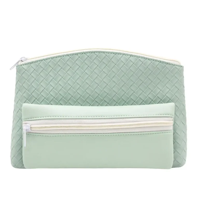 Mint Quilted Cosmetic Bag Set / 2-Piece Makeup Organizer Pouch