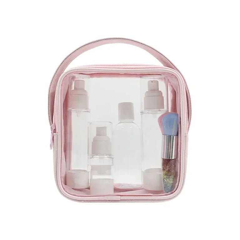 Blush ClearCube Travel Case / Transparent Pink PVC Cosmetic Organizer with Handle