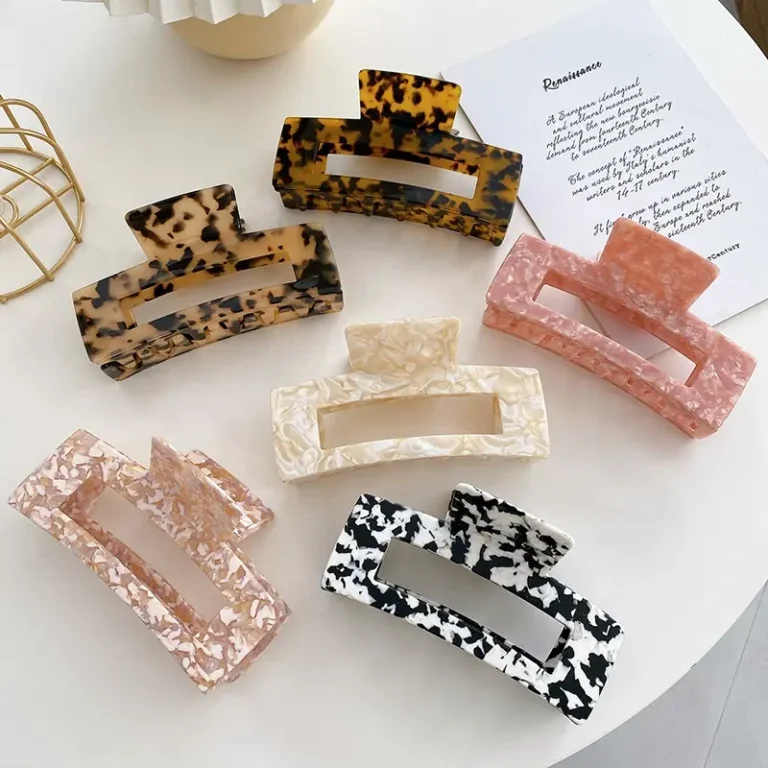 Printed Acetate Rectangle Hair Claw Clips / Custom Tortoise Shell Hair Clips Wholesale