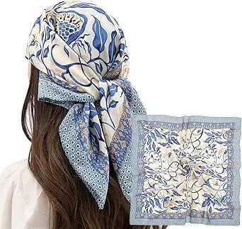 blue printed hair scarf
