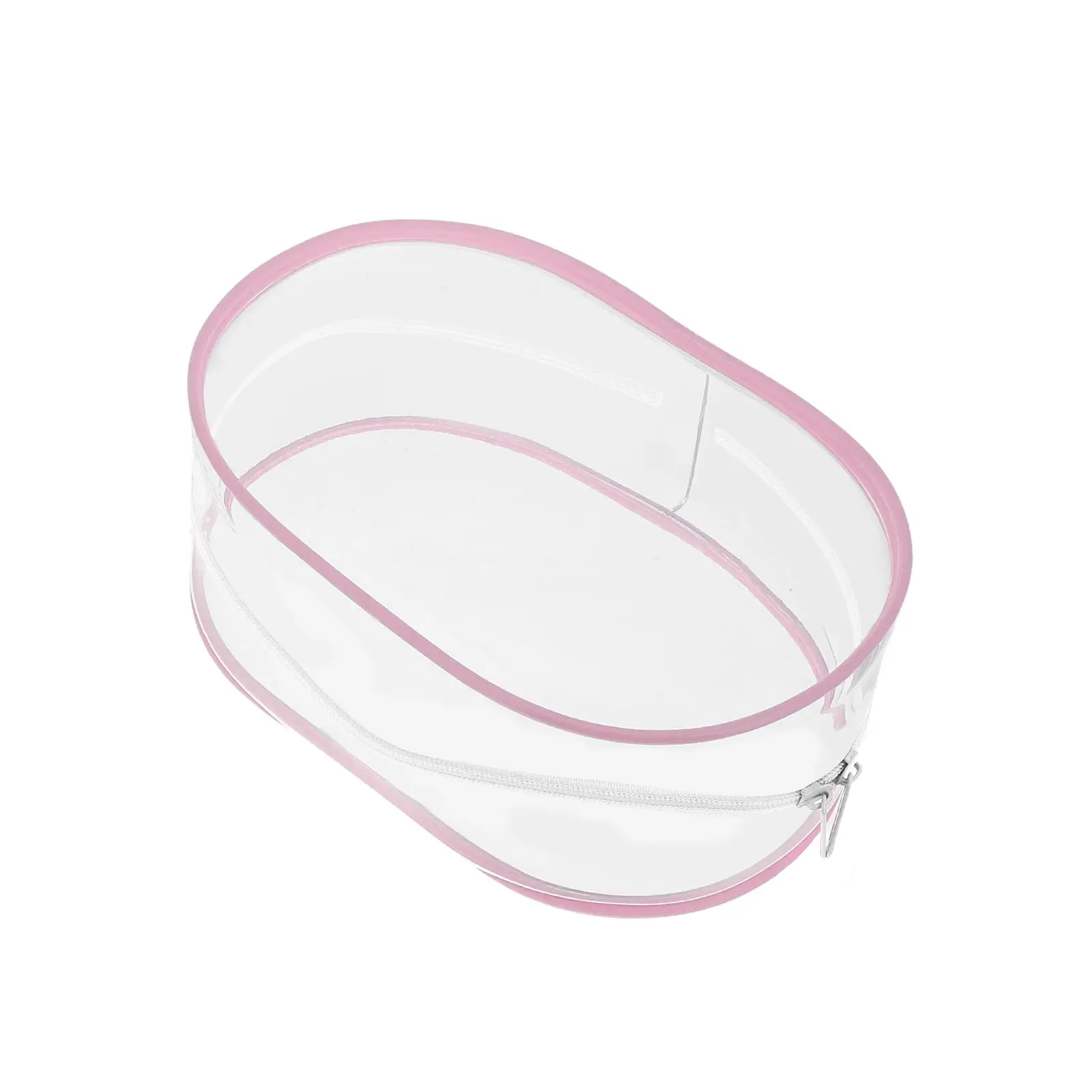 Blush Oval ClearPod Pouch / Transparent TPU Cosmetic Organizer with Soft Pink Trim