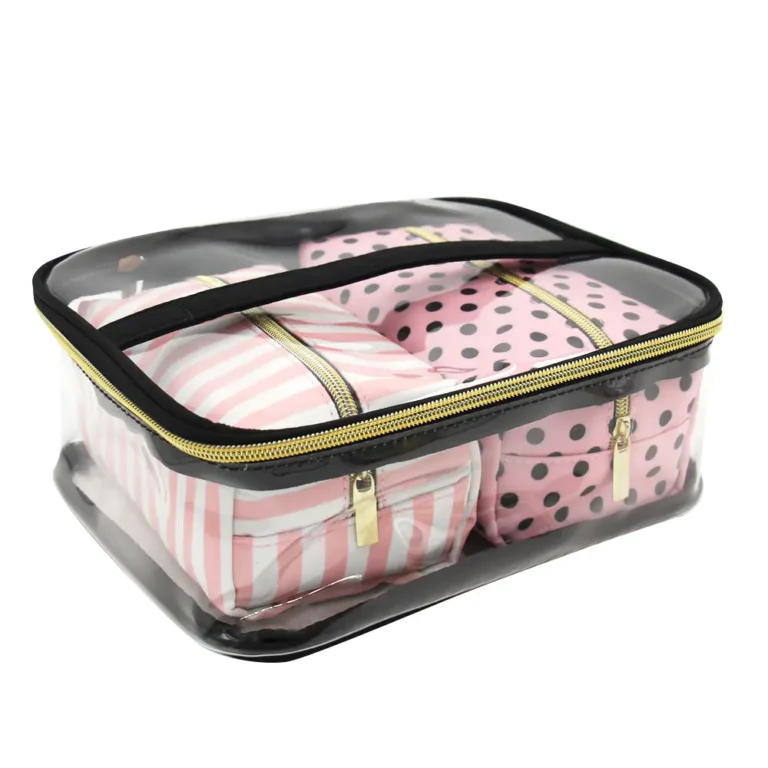 Clear PVC Cosmetic Organizer Set 3-Piece Printed Makeup Pouch Kit