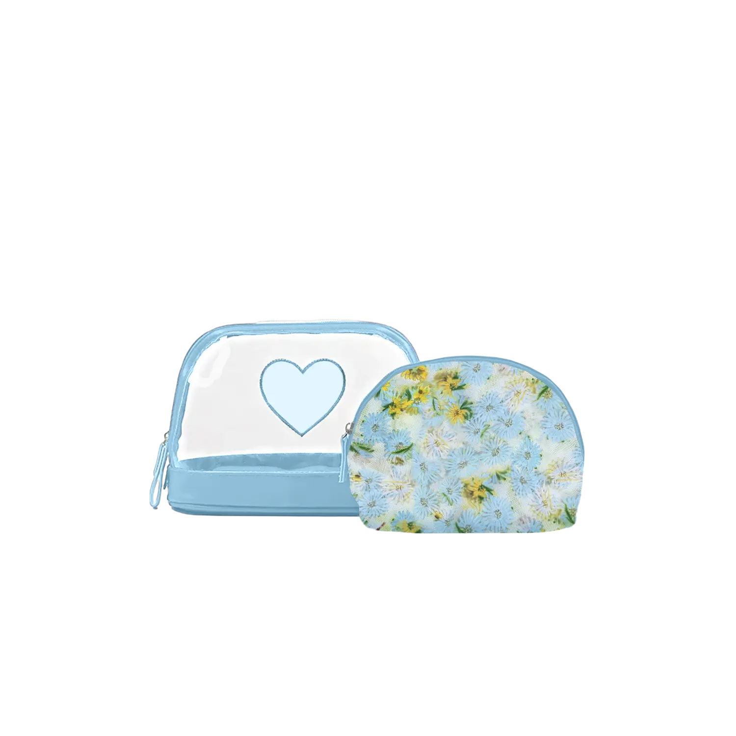 Clear PVC Makeup Bag Set / Floral Cosmetic Pouch Organizer Duo