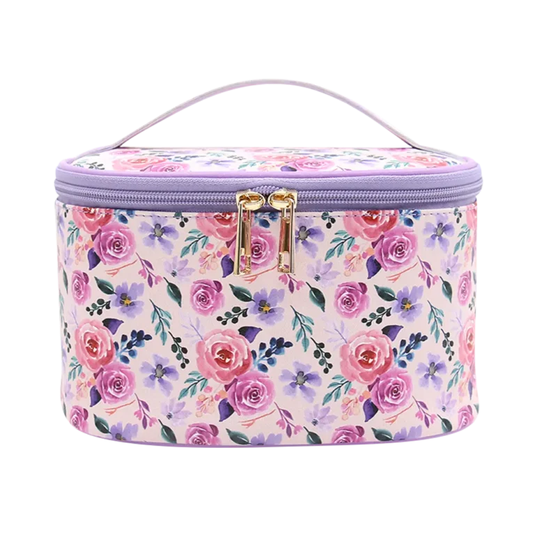 BloomArc Vanity Case / Semi-Circle Printed Cosmetic Organizer with Handle