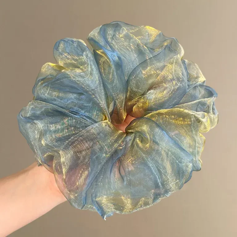Blue Organza Oversized Scrunchie / Custom Sheer Hair Scrunchies Wholesale