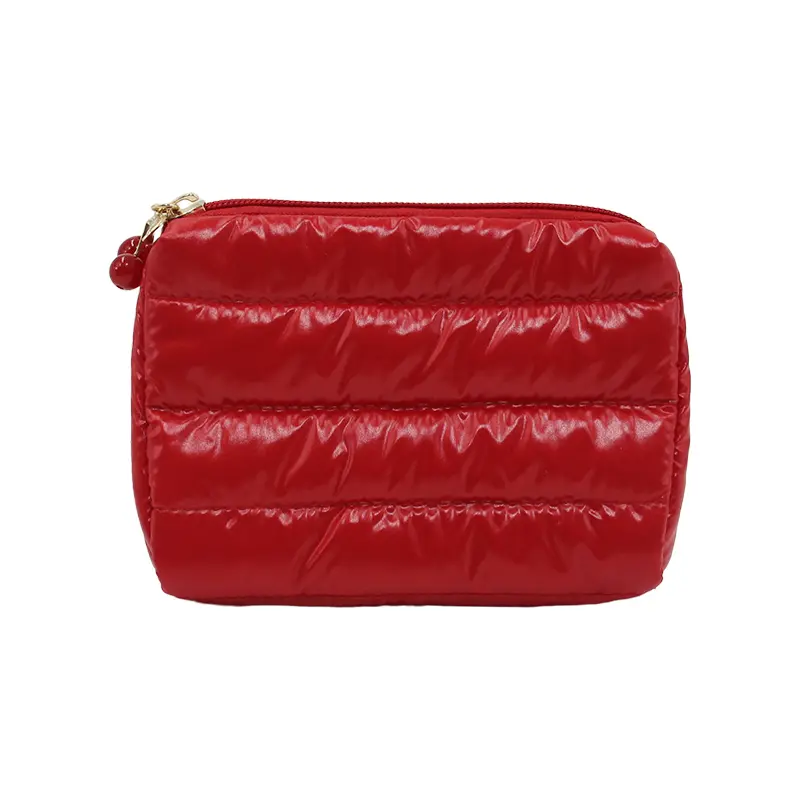 red quilted cosmetic pouch