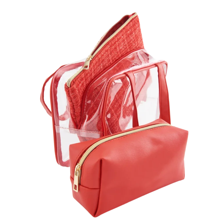 Cherry Red Transparent Beauty Cube / 3-in-1 Travel Vanity Organizer Kit