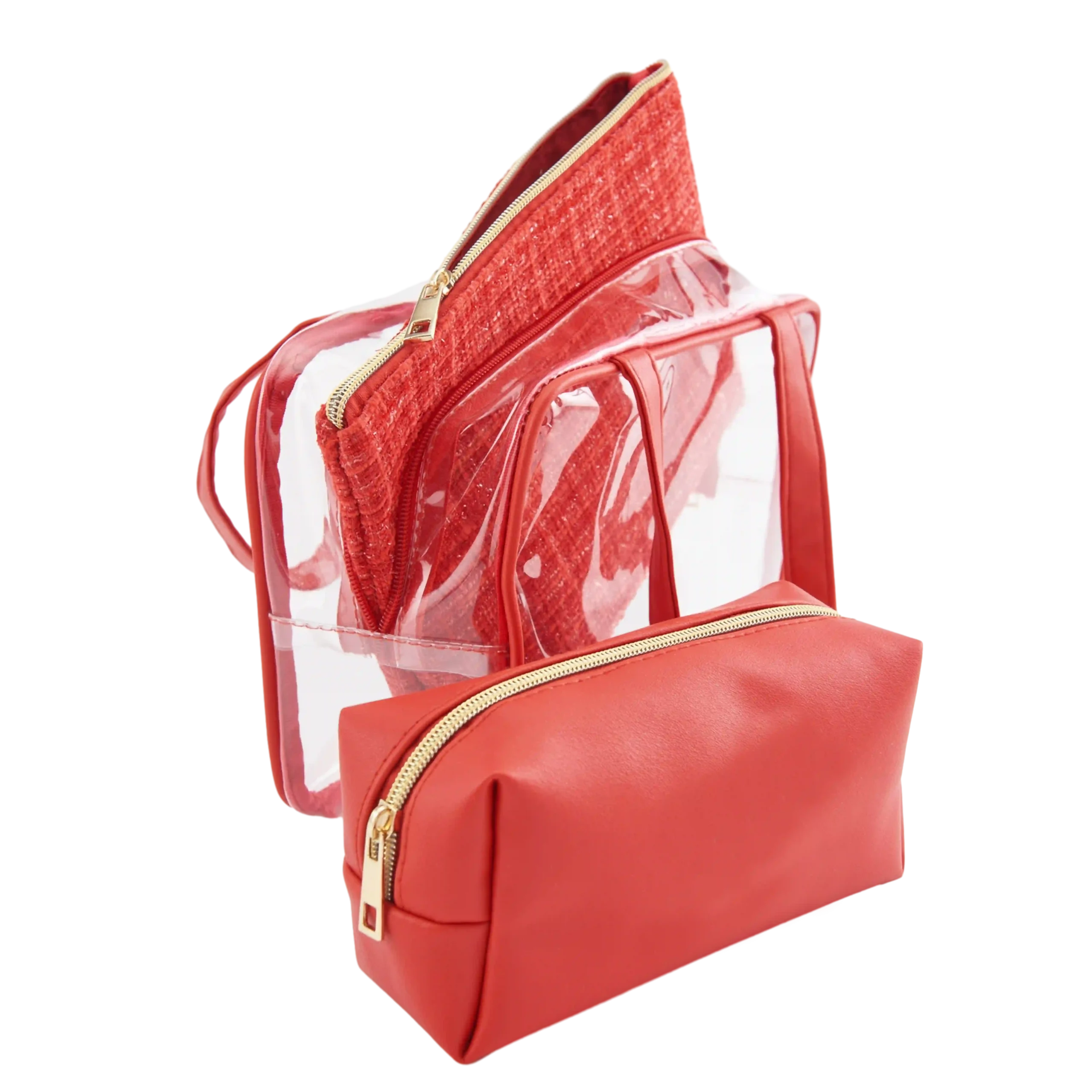 Cherry Red Transparent Beauty Cube / 3-in-1 Travel Vanity Organizer Kit
