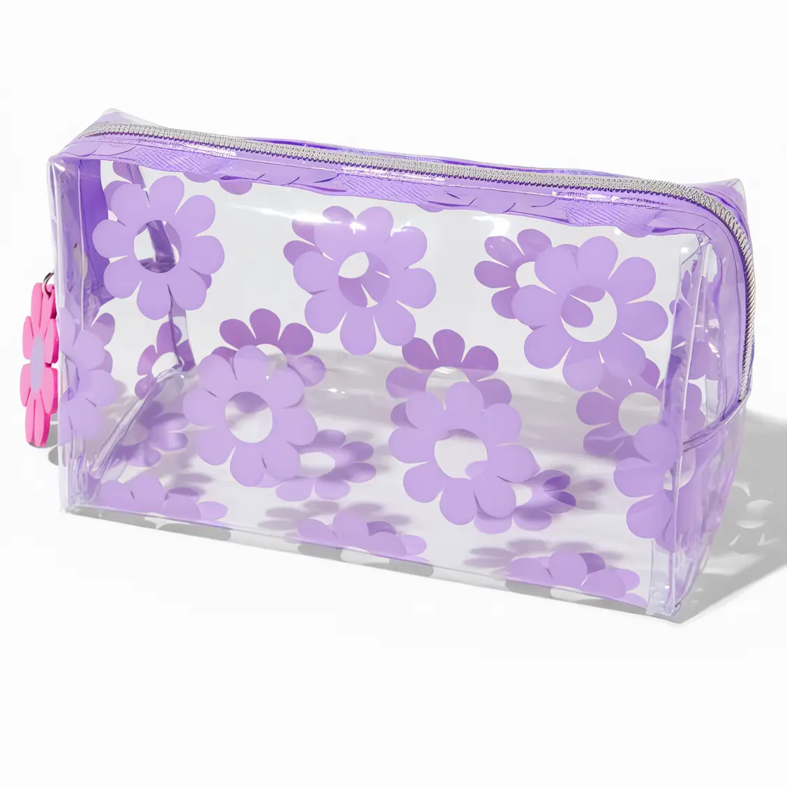 Lilac Bloom Clear Pencil Pouch / Floral Transparent PVC Cosmetic Organizer Bag