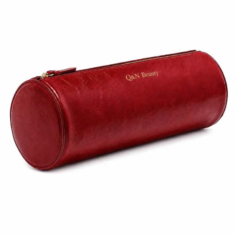Custom Red Cylinder Cosmetic Bag PU Leather Makeup Pouch