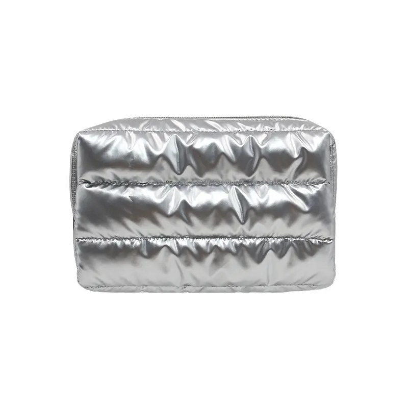 Custom Silver Puffer Cosmetic Bag