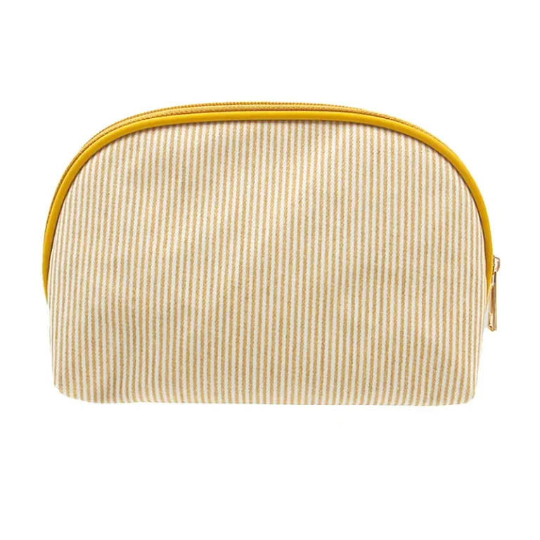 Private Label Striped Makeup Bag Yellow Travel Cosmetic Pouch