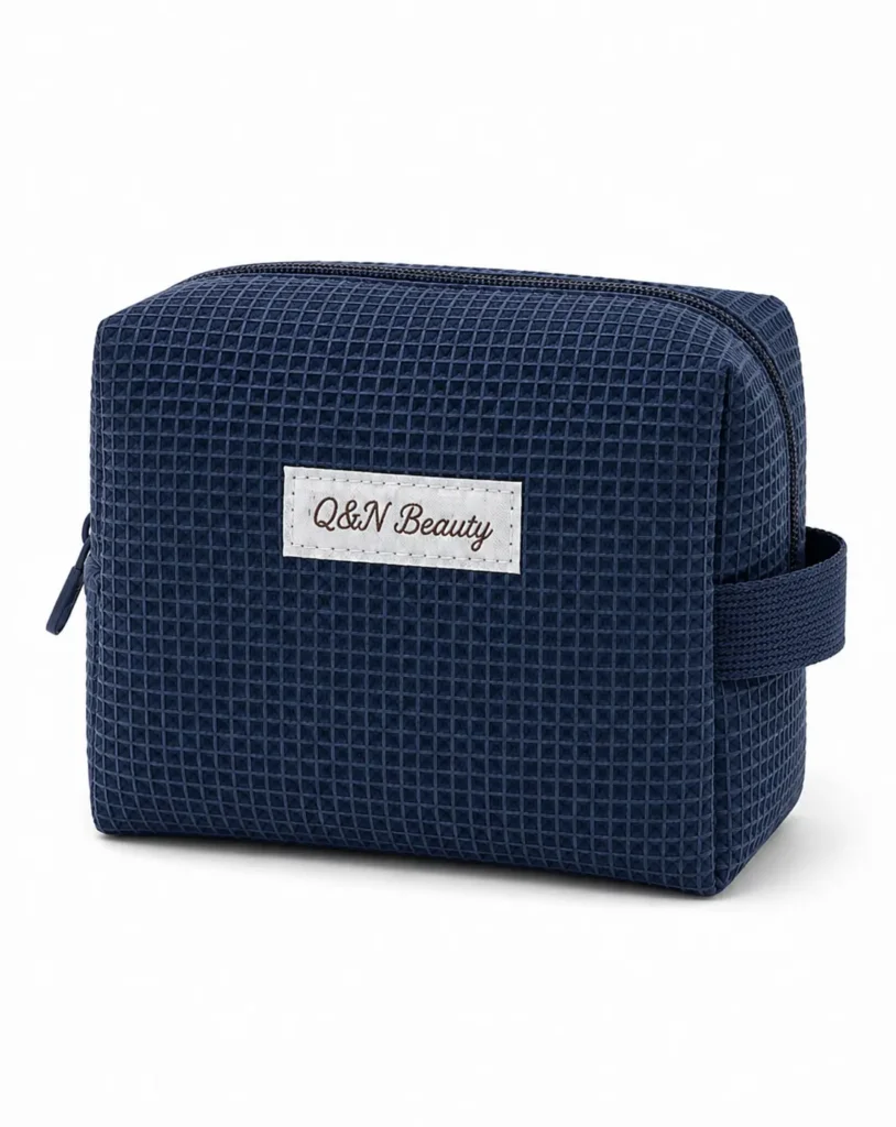 Navy Waffle Cosmetic Bag