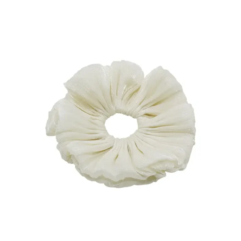 Custom Cream Polyester Oversized Scrunchie 15cm Glossy Hair Tie